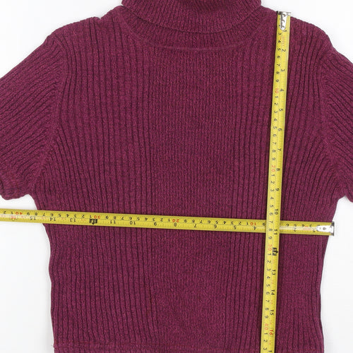 Valerie Stevens Women Purple M Rib Knit Roll Neck Cap Sleeve Top
