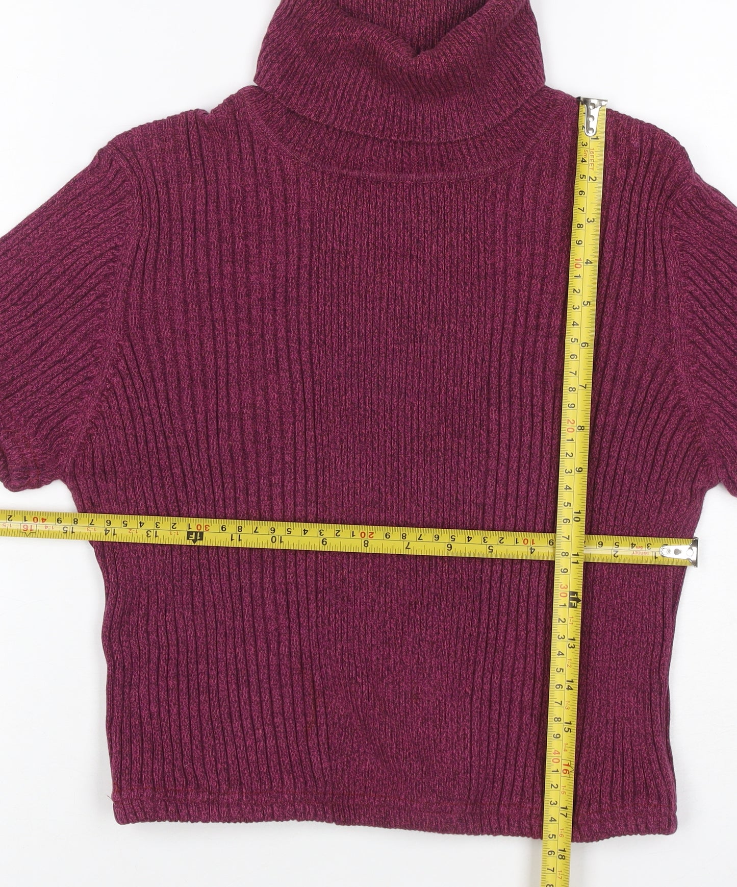 Valerie Stevens Women Purple M Rib Knit Roll Neck Cap Sleeve Top