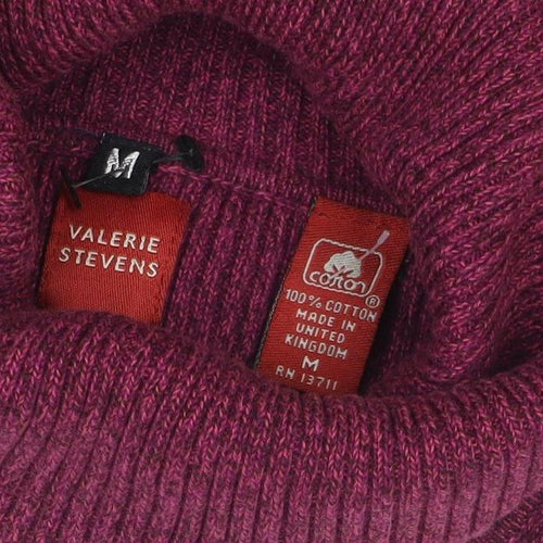 Valerie Stevens Women Purple M Rib Knit Roll Neck Cap Sleeve Top