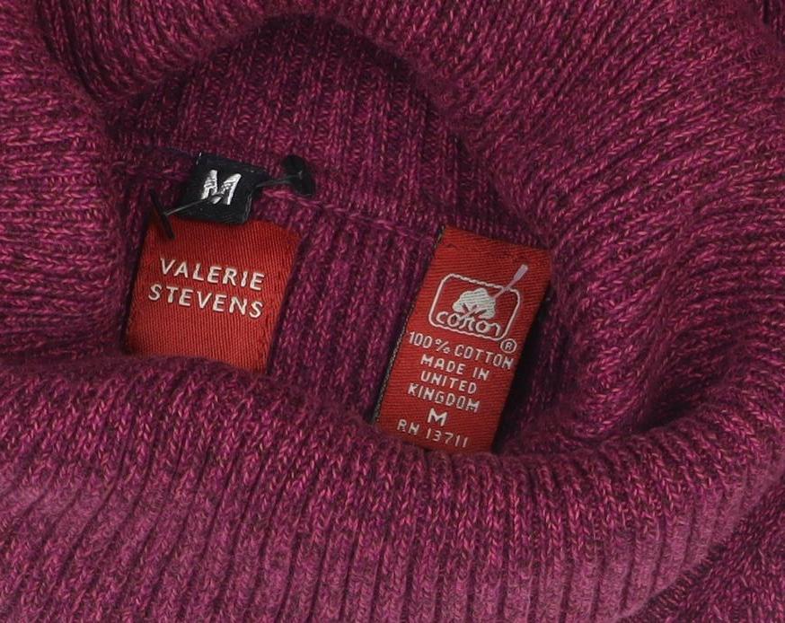 Valerie Stevens Women Purple M Rib Knit Roll Neck Cap Sleeve Top