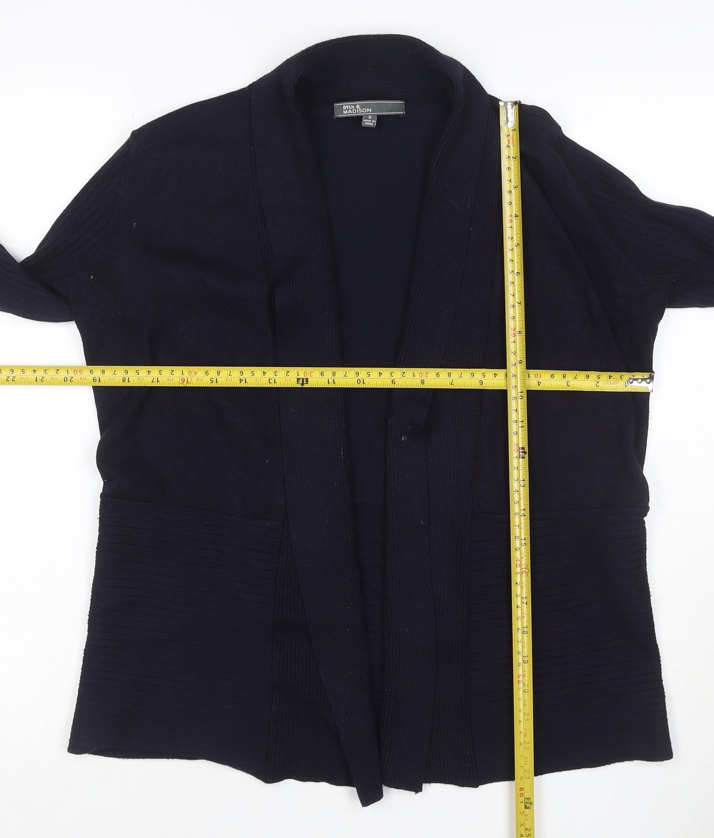 89th & Madison Women's Black S Open Ribbed Knit Cardigan Long Sleeve