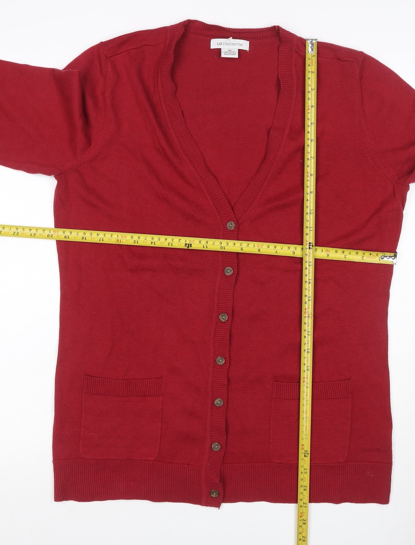 Liz Claiborne Women’s Red XL V-Neck Button Pocket Cardigan
