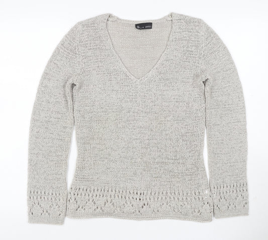 Bhs Petite Women’s Grey UK 12 V-Neck Open Knit Pullover Jumper
