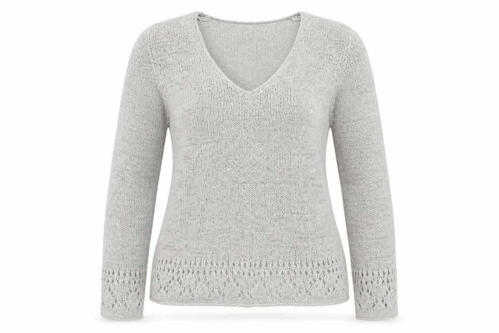 Front view of Bhs Petite Women’s Grey UK 12 V-Neck Open Knit jumper