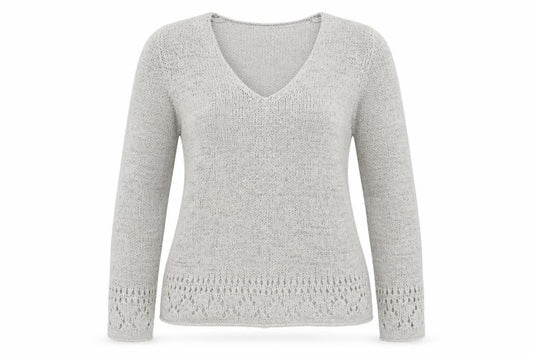 Front view of Bhs Petite Women’s Grey UK 12 V-Neck Open Knit jumper