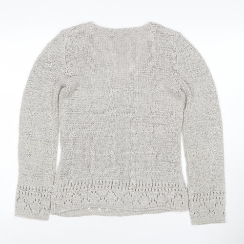Bhs Petite Women’s Grey UK 12 V-Neck Open Knit Pullover Jumper