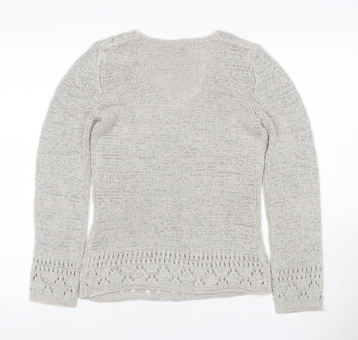 Bhs Petite Women’s Grey UK 12 V-Neck Open Knit Pullover Jumper