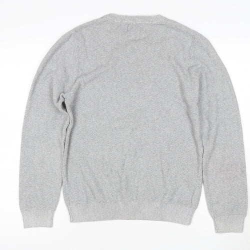 Marks and Spencer Men Grey S Cotton Crew Neck Knit Pullover Jumper