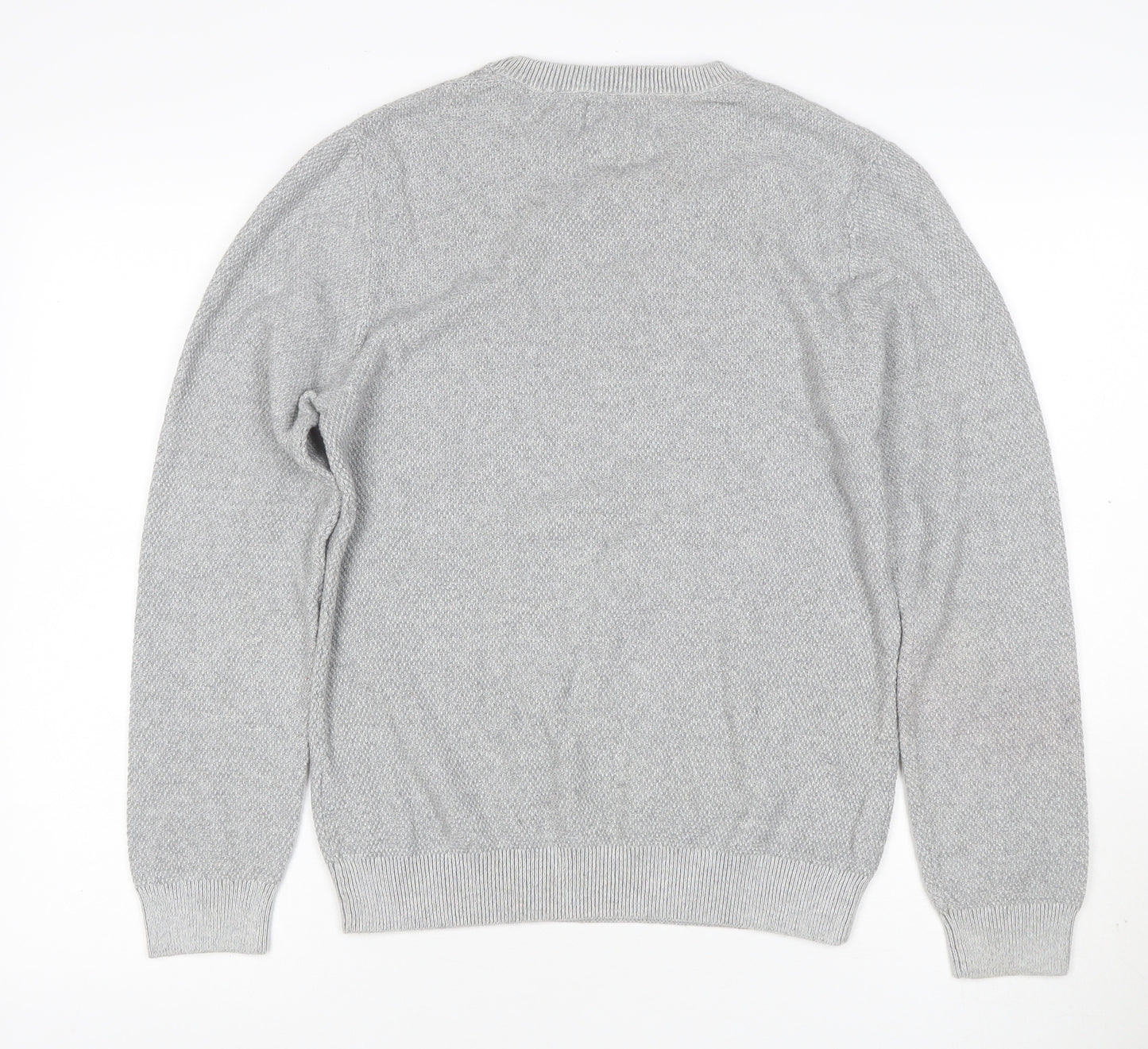Marks and Spencer Men Grey S Cotton Crew Neck Knit Pullover Jumper