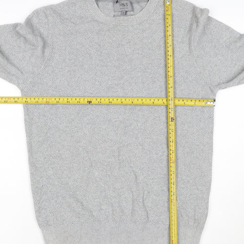 Marks and Spencer Men Grey S Cotton Crew Neck Knit Pullover Jumper