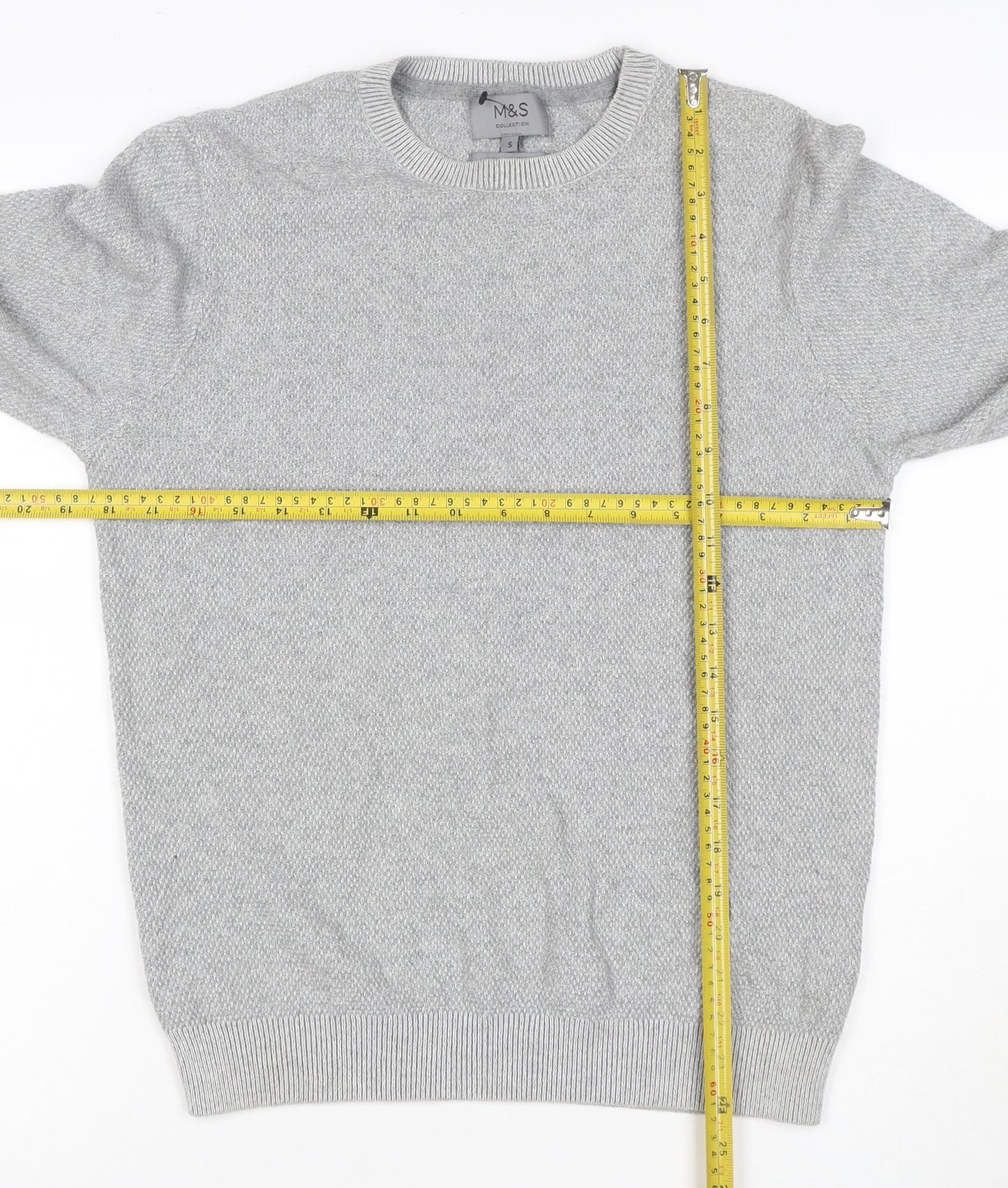 Marks and Spencer Men Grey S Cotton Crew Neck Knit Pullover Jumper