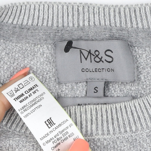 Marks and Spencer Men Grey S Cotton Crew Neck Knit Pullover Jumper