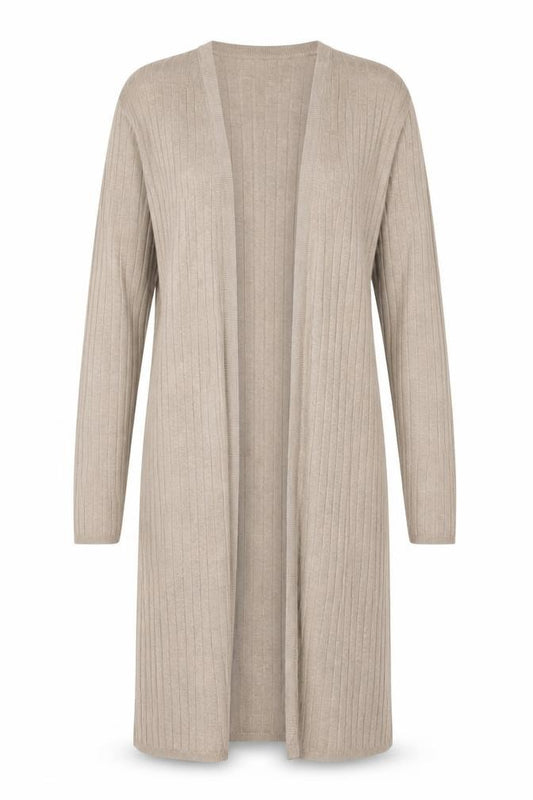 Marks & Spencer Women Beige UK 14 Ribbed Open Cardigan Long Sleeve