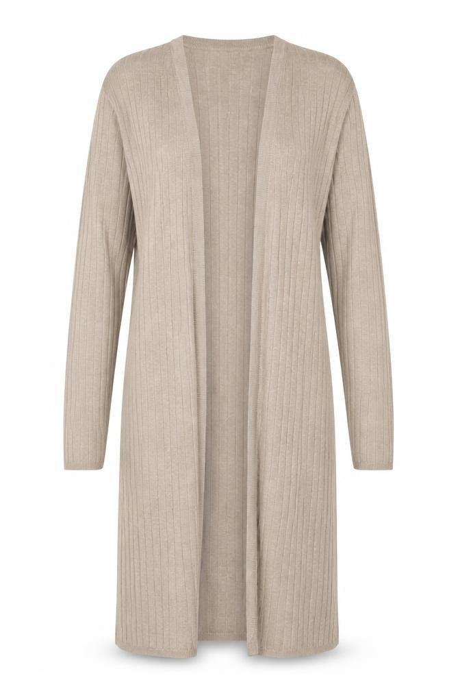 Marks & Spencer Women Beige UK 14 Ribbed Open Cardigan Long Sleeve