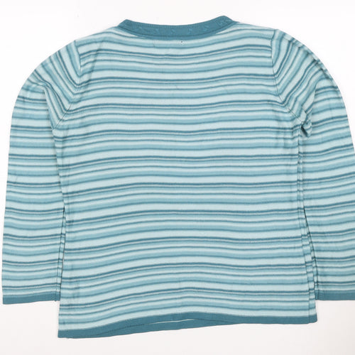 BM Collection Women's Blue S Striped Floral Beaded Round Neck Jumper