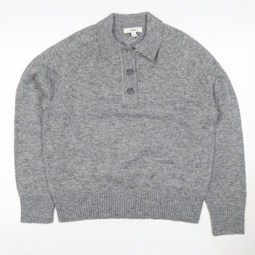 Marks and Spencer Women Grey Alpaca Blend Henley Jumper UK 14
