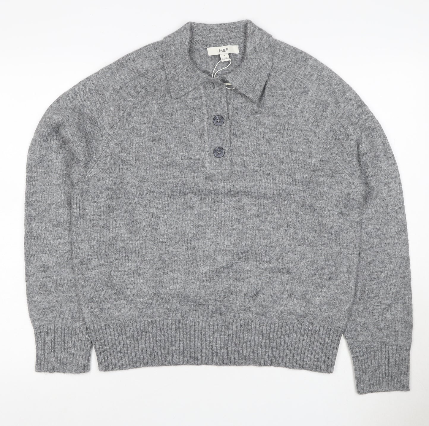 Marks and Spencer Women Grey Alpaca Blend Henley Jumper UK 14