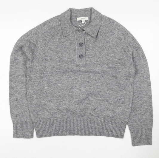 Marks and Spencer Women Grey Alpaca Blend Henley Jumper UK 14