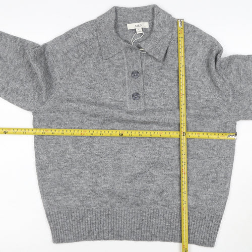 Marks and Spencer Women Grey Alpaca Blend Henley Jumper UK 14