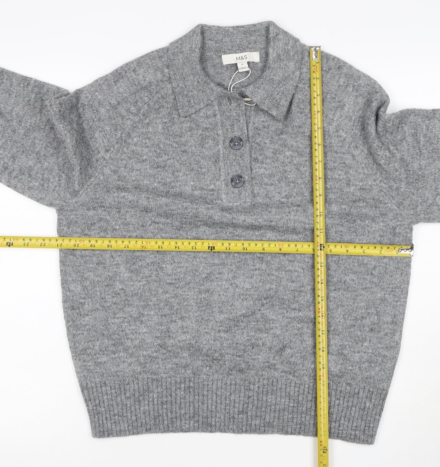 Marks and Spencer Women Grey Alpaca Blend Henley Jumper UK 14
