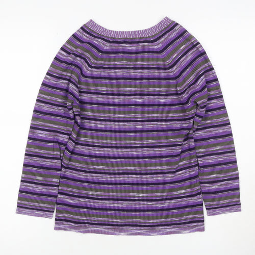 CC Women's Purple Striped V-Neck Rib Knit Pullover Jumper M