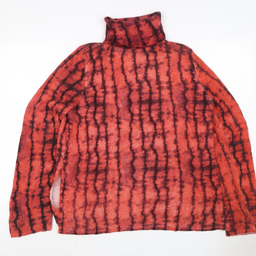 Zara Women Red Black Striped Wool Blend Roll Neck Jumper Size S