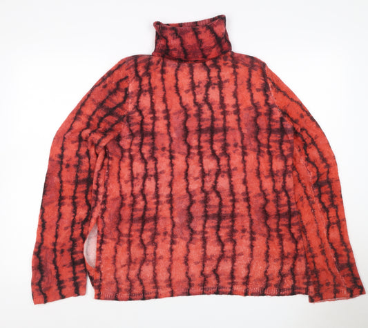 Zara Women Red Black Striped Wool Blend Roll Neck Jumper Size S
