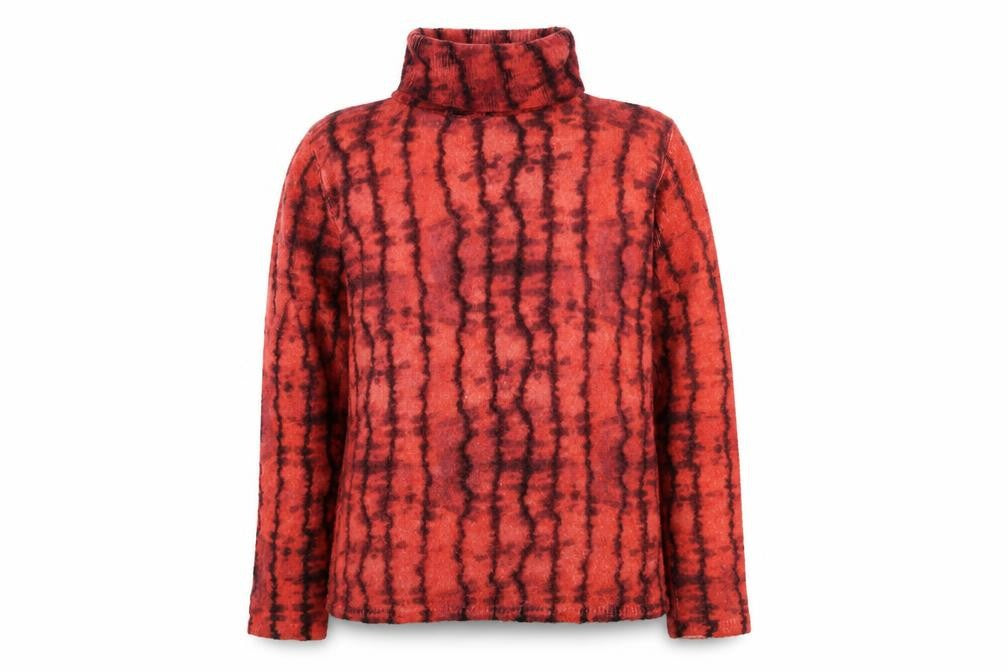 Front view of Zara Women Red Black Striped Wool Blend Roll Neck Jumper, size S