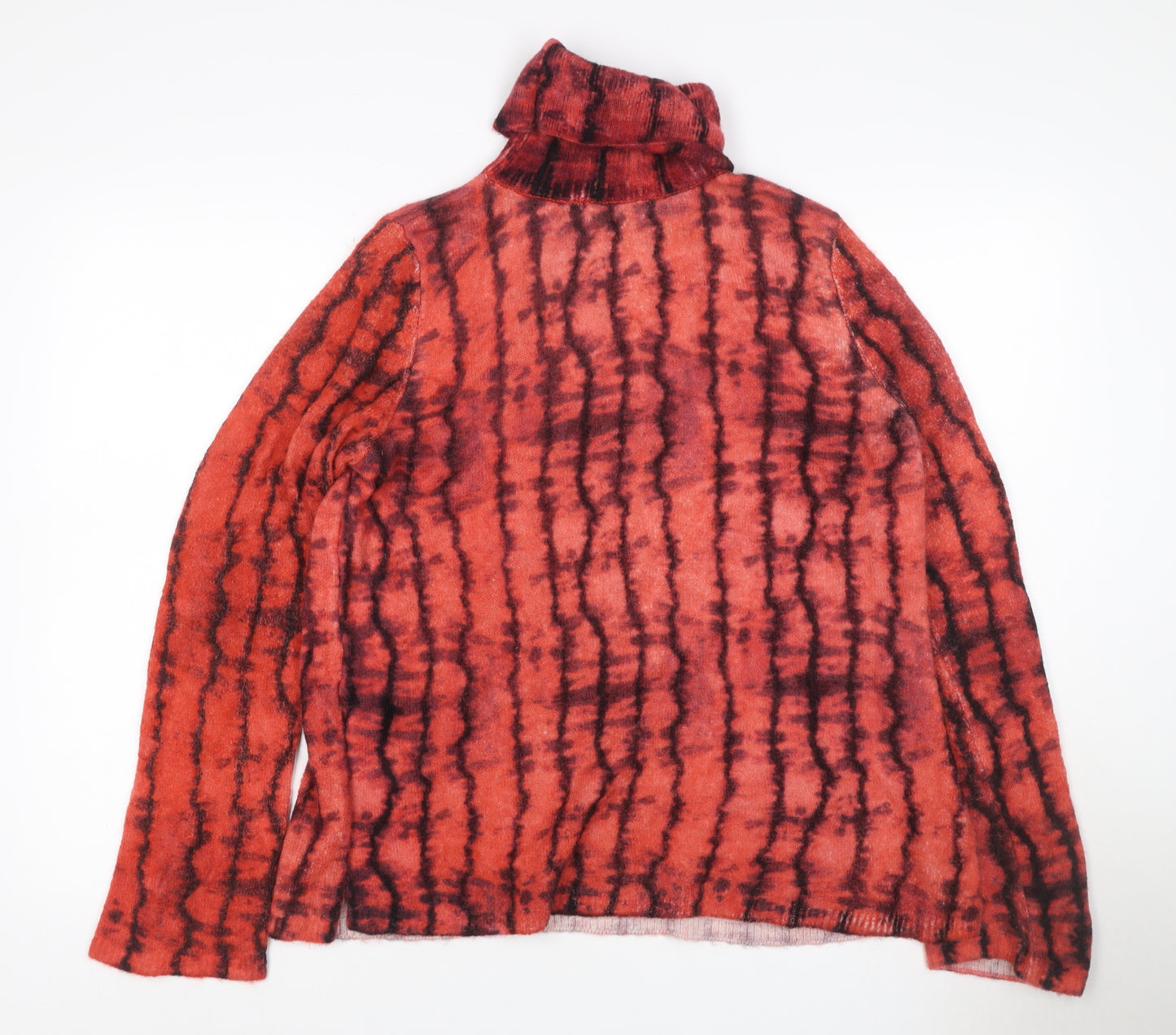 Zara Women Red Black Striped Wool Blend Roll Neck Jumper Size S