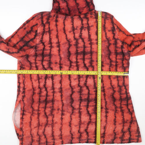 Zara Women Red Black Striped Wool Blend Roll Neck Jumper Size S