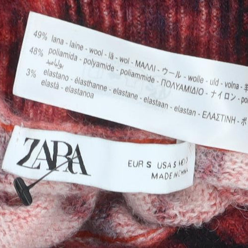 Zara Women Red Black Striped Wool Blend Roll Neck Jumper Size S