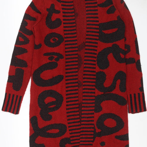 Desigual Women Red Black Geometric Knit V-Neck Jumper Size S