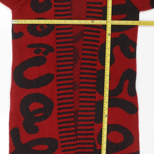 Desigual Women Red Black Geometric Knit V-Neck Jumper Size S