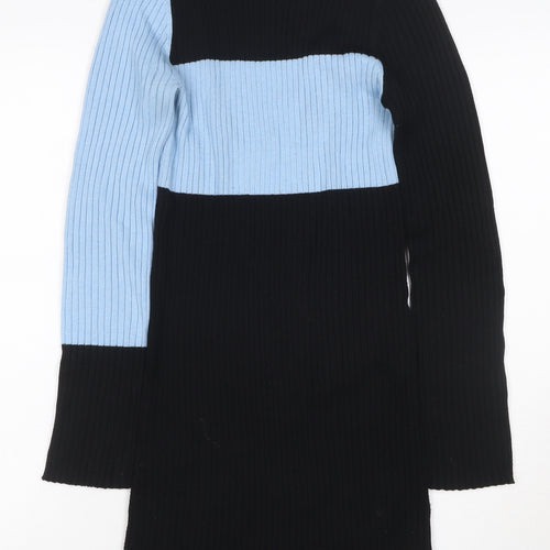 ASOS Women Black Blue UK 8 Colourblock Ribbed Midi Jumper Dress