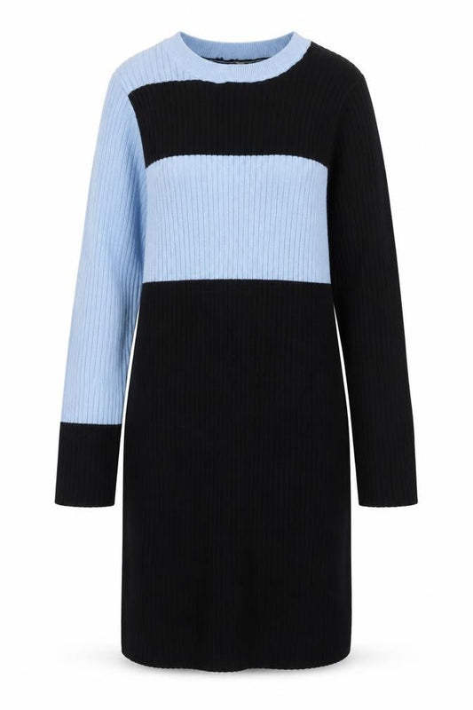 Front view of ASOS Women Black Blue UK 8 Colourblock Ribbed Midi Jumper Dress
