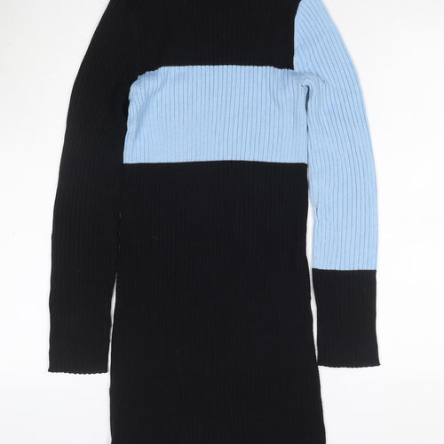 ASOS Women Black Blue UK 8 Colourblock Ribbed Midi Jumper Dress