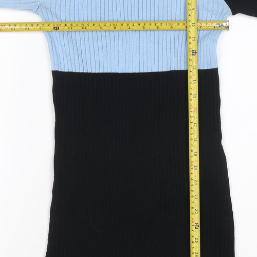 ASOS Women Black Blue UK 8 Colourblock Ribbed Midi Jumper Dress