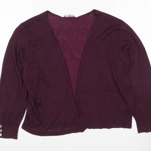 BHS Women Burgundy Size 16 Open V-Neck Knit Cardigan Button Cuffs