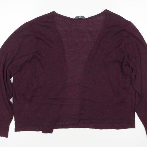 BHS Women Burgundy Size 16 Open V-Neck Knit Cardigan Button Cuffs