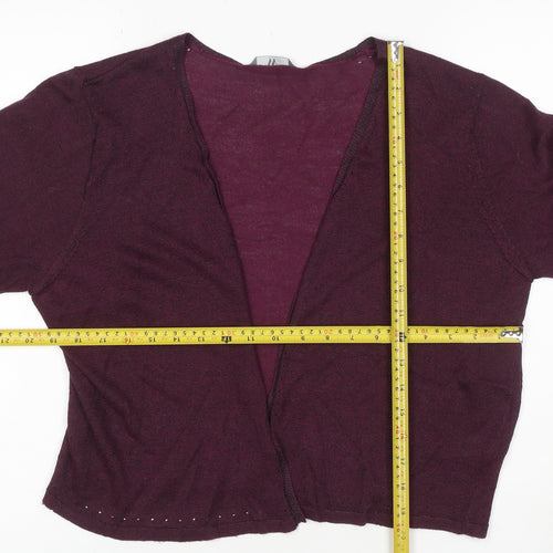 BHS Women Burgundy Size 16 Open V-Neck Knit Cardigan Button Cuffs