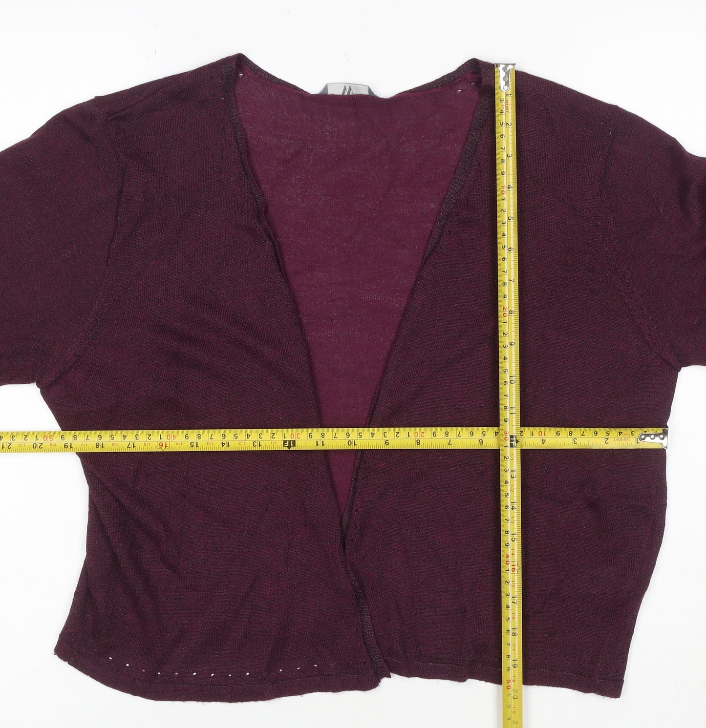 BHS Women Burgundy Size 16 Open V-Neck Knit Cardigan Button Cuffs
