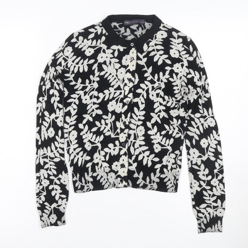 Marks and Spencer Women Black Floral Knit Cardigan UK 8 Long Sleeve