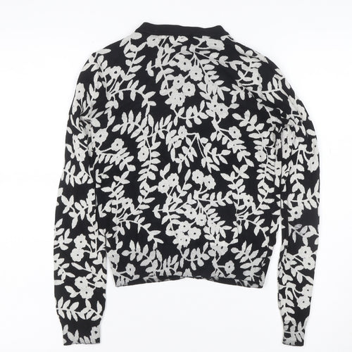 Marks and Spencer Women Black Floral Knit Cardigan UK 8 Long Sleeve