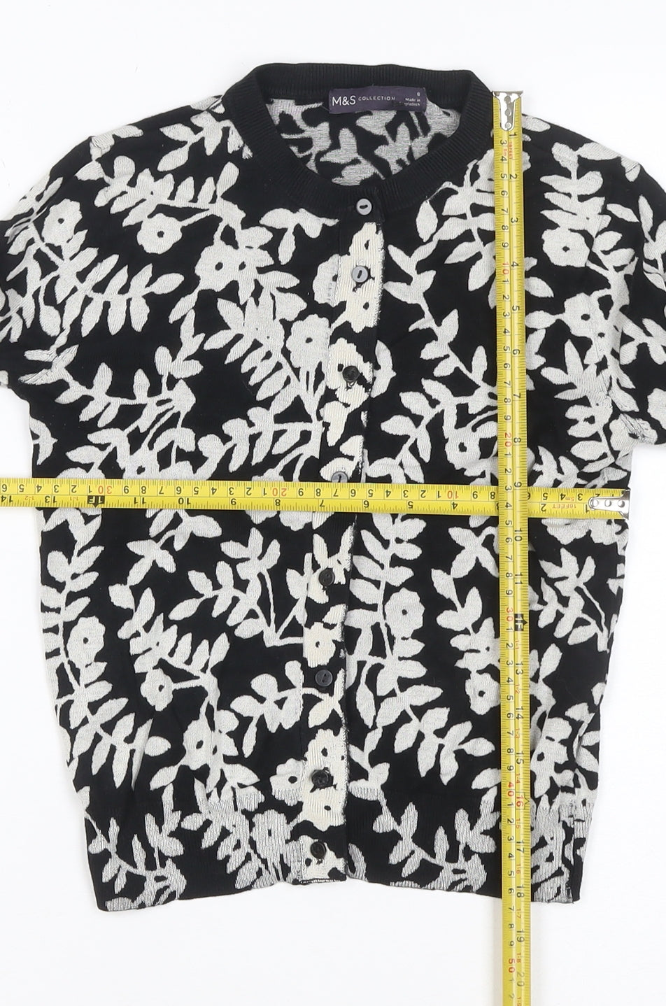 Marks and Spencer Women Black Floral Knit Cardigan UK 8 Long Sleeve