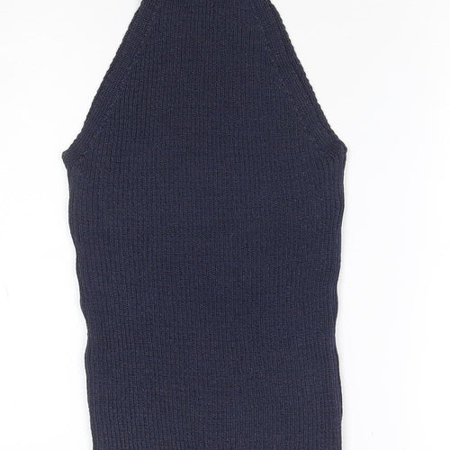 Next Women’s Blue UK 10 Sleeveless High Neck Rib Knit Tank Top