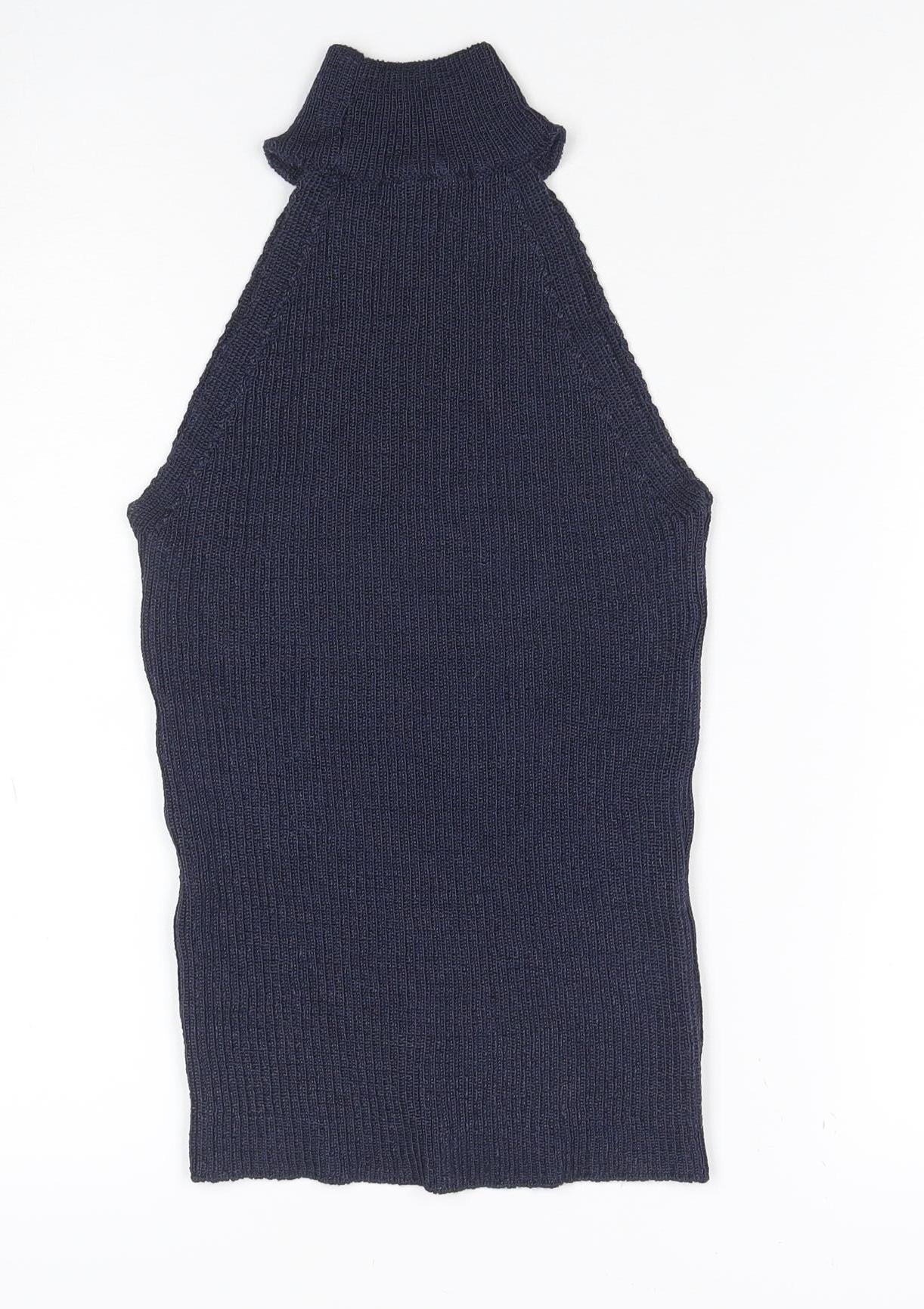 Next Women’s Blue UK 10 Sleeveless High Neck Rib Knit Tank Top