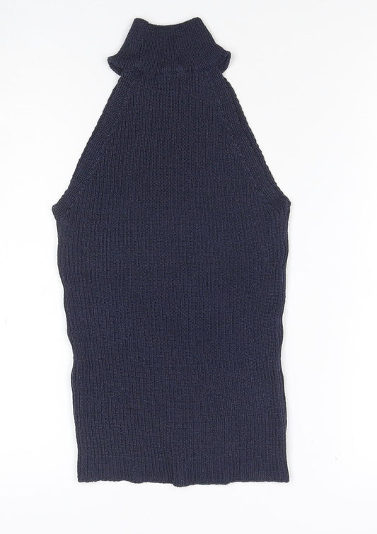 Next Women’s Blue UK 10 Sleeveless High Neck Rib Knit Tank Top