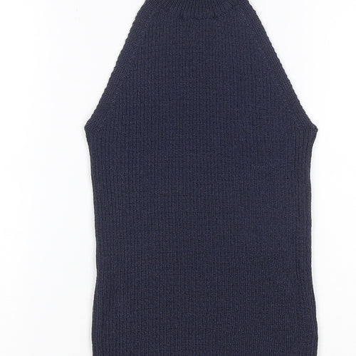 Next Women’s Blue UK 10 Sleeveless High Neck Rib Knit Tank Top