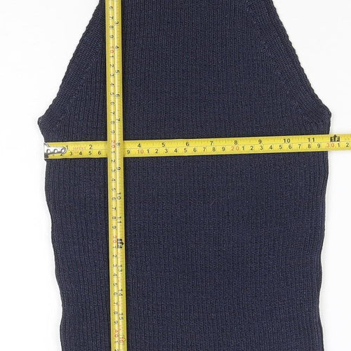 Next Women’s Blue UK 10 Sleeveless High Neck Rib Knit Tank Top