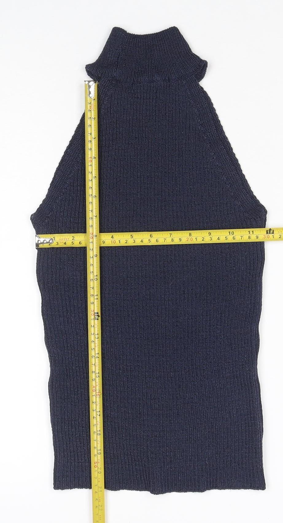 Next Women’s Blue UK 10 Sleeveless High Neck Rib Knit Tank Top